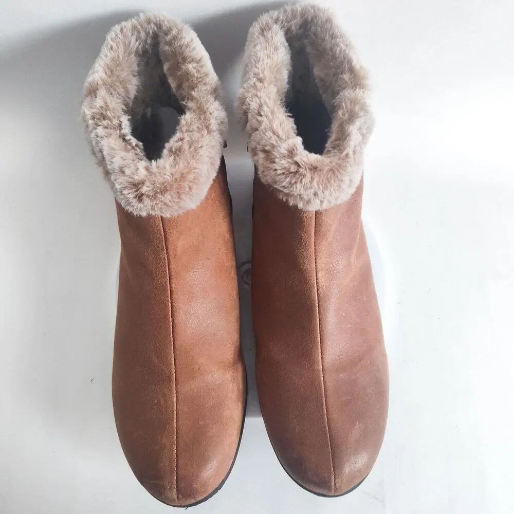 SoftWalk Helena Tan Leather Bootie Winter Boots Shoes 9 M‎ Faux Fur Lined Warm